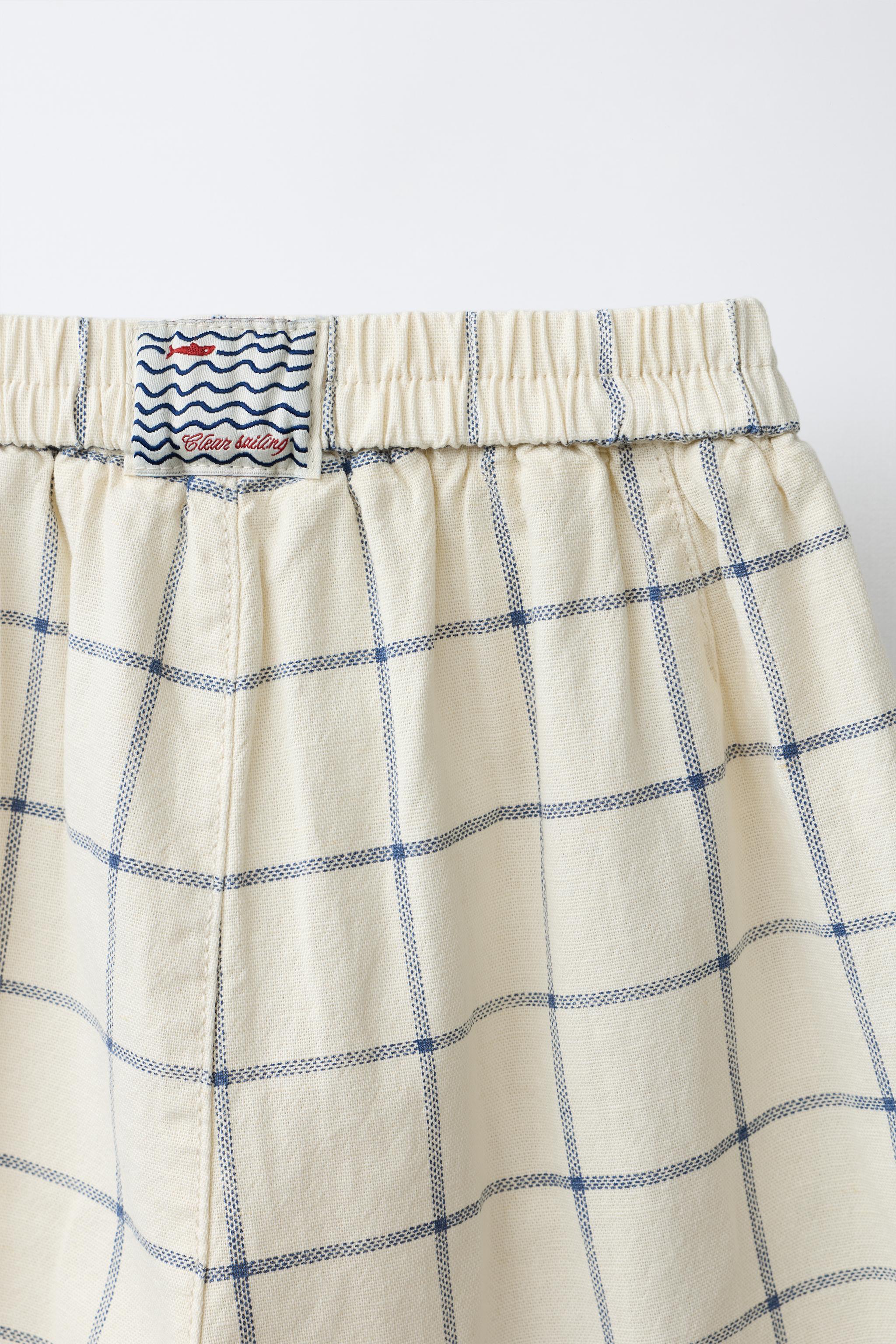 PANTALON BAGGY À CARREAUX AVEC COTON ET LIN